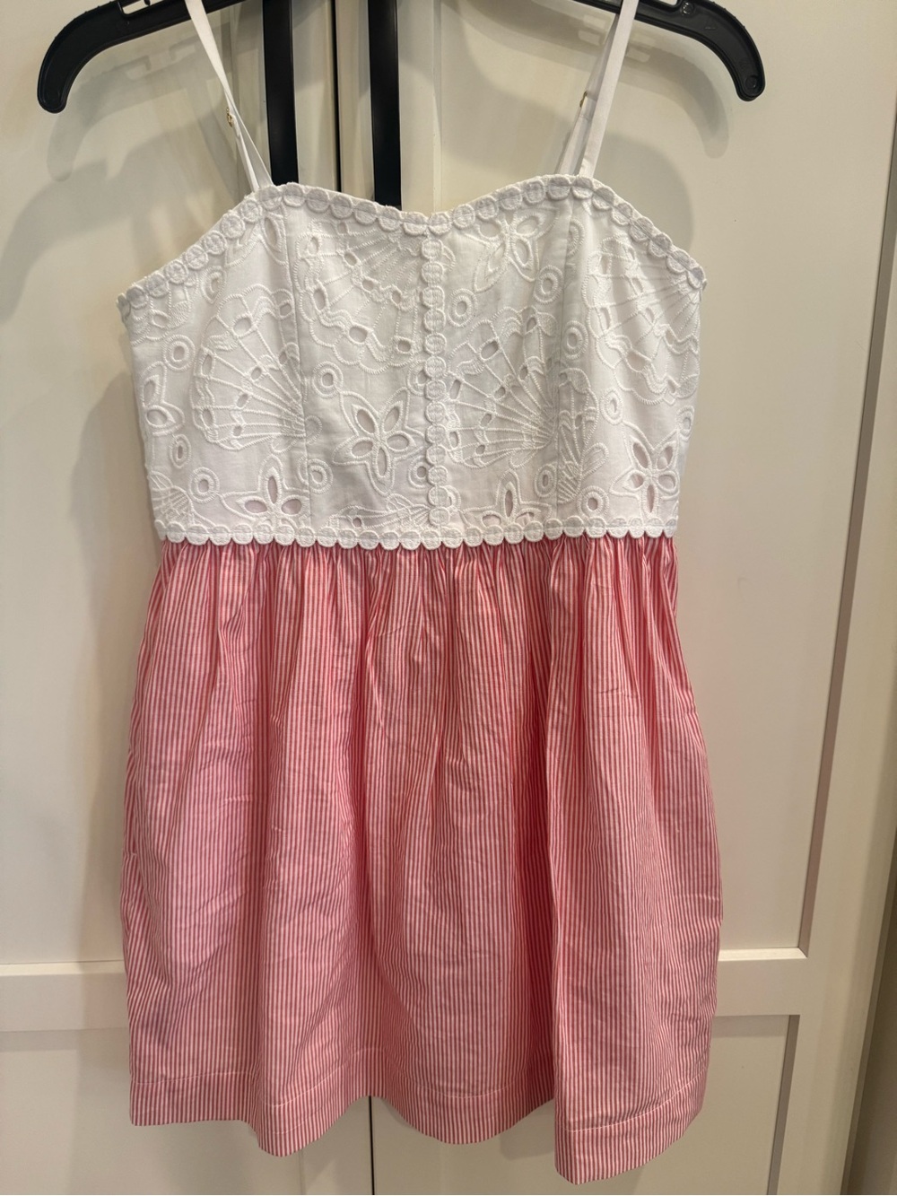 Lilly Pulitzer Winslow White Eyelet Bodice Pink Striped Sundress